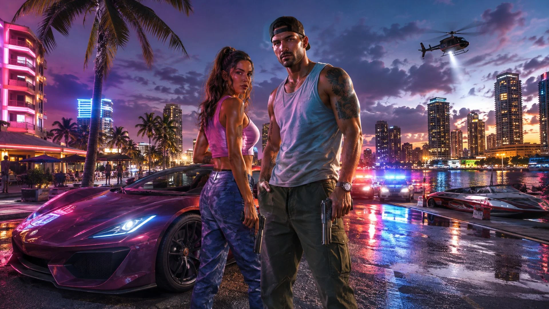 GTA 6 release date November 19 2026 – Lucia and Jason in Vice City from Rockstar Games official trailer